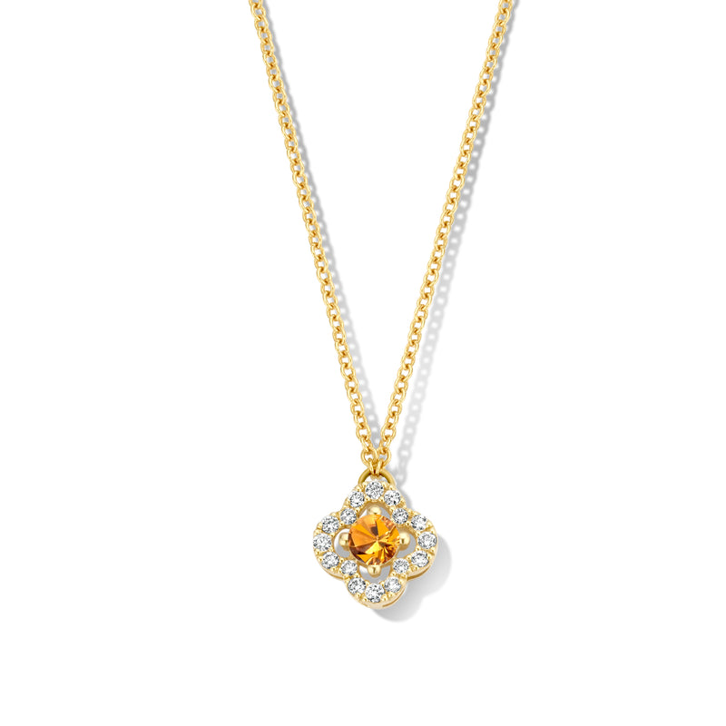 Collier or jaune 750/1000 saphir orange + diamants