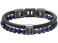 Bracelet KARMA cuir tressé Mrine et perles Lapis lazuli