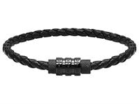 Bracelet LOCKER cadenas PVD Noir/cuir tressé
