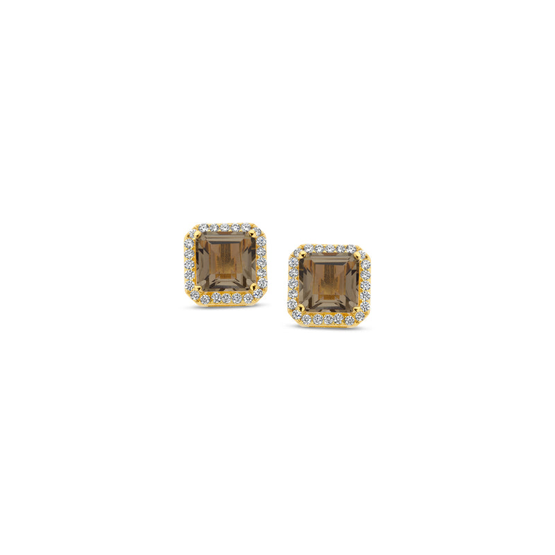 Boucles d'oreilles AG plaqué-or + pierre marron carrée + CZ
