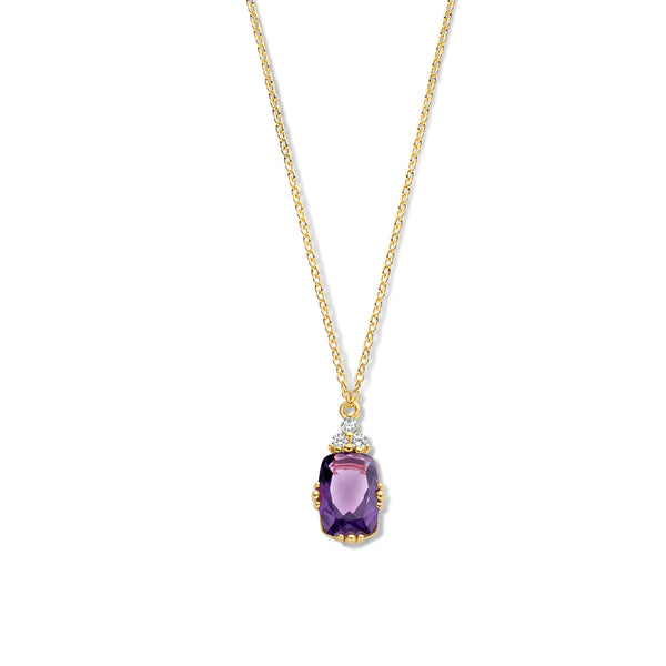 Collier + pendentif AG plaqué or avec Améthyste synthétique