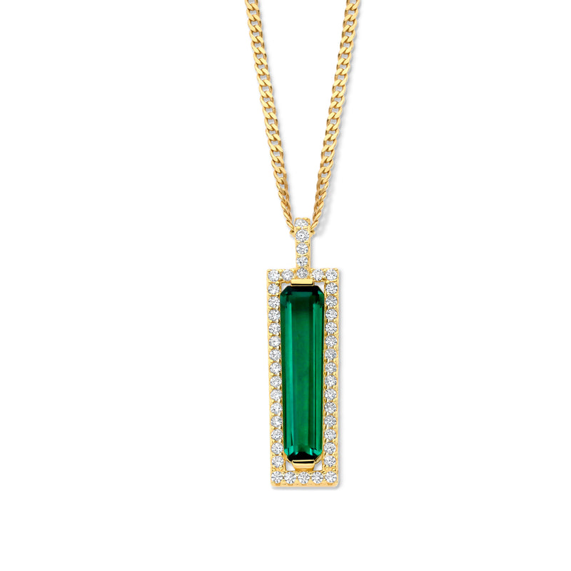 Pendentif AG jaune plaqué or pierre centrale verte + CZ blanc 40-42-45cm Naiomy