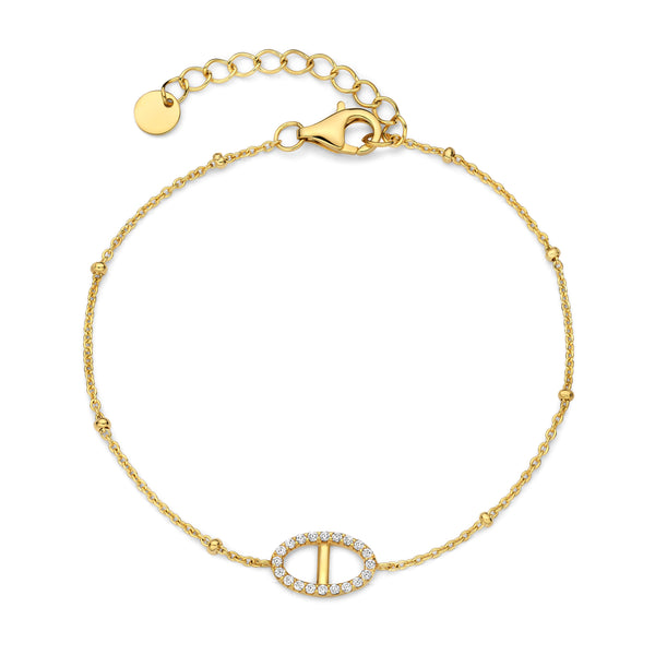 Bracelet argent jaune plaqué or Hermès lien + CZ 16+3 cm Naiomy