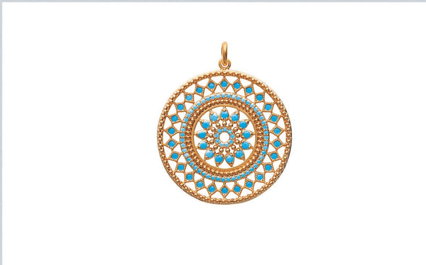 PENDENTIF PLAQUE OR TURQUOISES